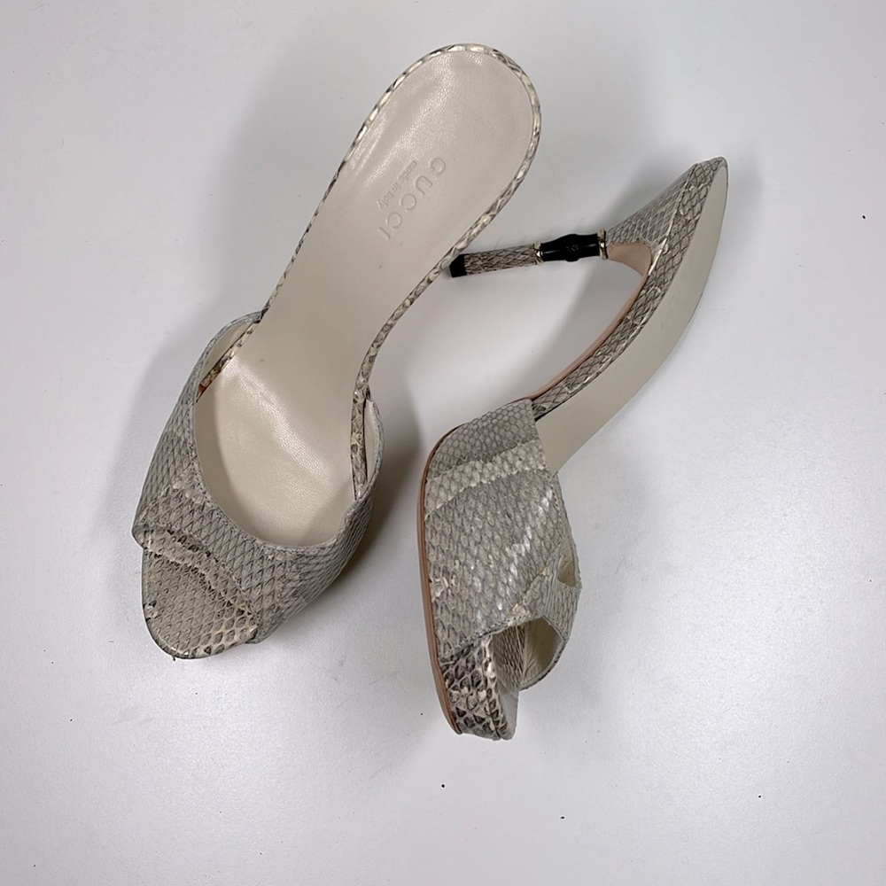 Gucci Light Cream/Black Python Bamboo Heel Sandal… - image 1